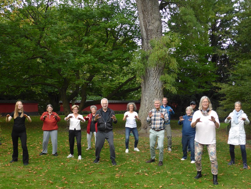 Hortus taiji groep traint in de Leidse Hortus Botanicus